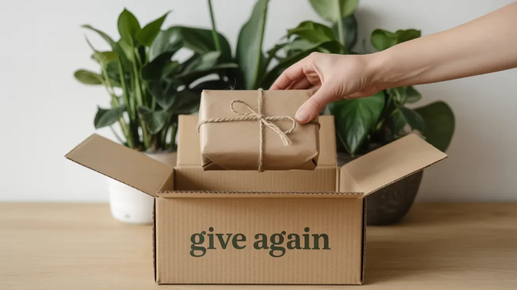 Eco-friendly re-gifting concept showing sustainable gift reuse.