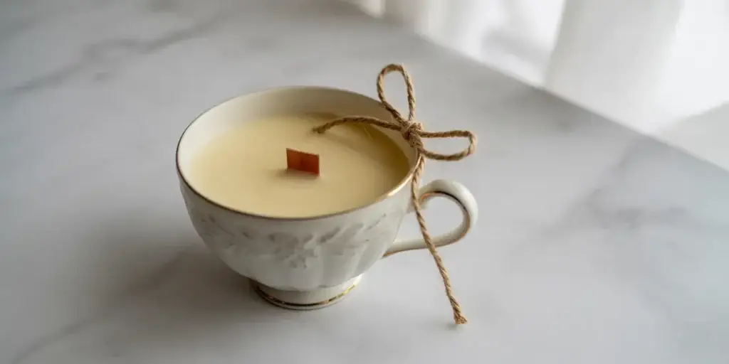 Hand-poured fall candle in a teacup – luxurious 20-minute DIY Thanksgiving hostess gift

