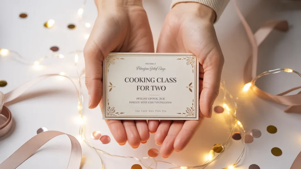 Personalized experience gift card for a ‘Cooking Class for Two’, showing the rise of custom experiential gifts.