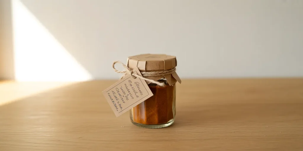 Homemade spice blend jar with recipe card – personal, edible Thanksgiving guest gift

