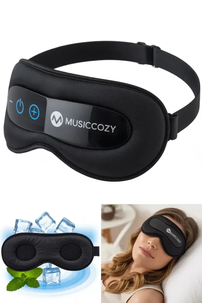 MUSICC OZY wireless sleep mask with built-in headphones, volume controls, and cooling feature for better sleep and audio relaxation
