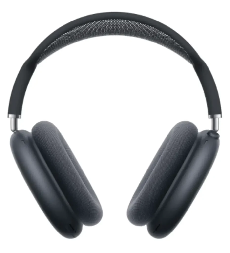 Apple AirPods Max wireless over-ear headphones in midnight black with premium mesh canopy, offering noise cancellation and spatial audio, a luxury trending Valentine's tech gift for music lovers.